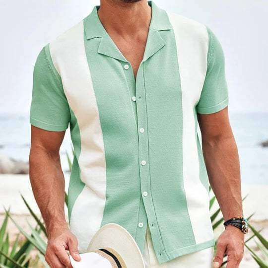Men's Relaxed Fit Summer Shirt: Breathable Cotton, Vertical Stripes