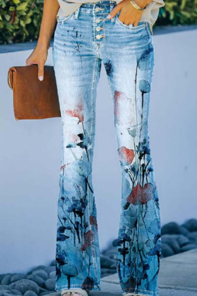 Women's Casual Floral Denim Jeans