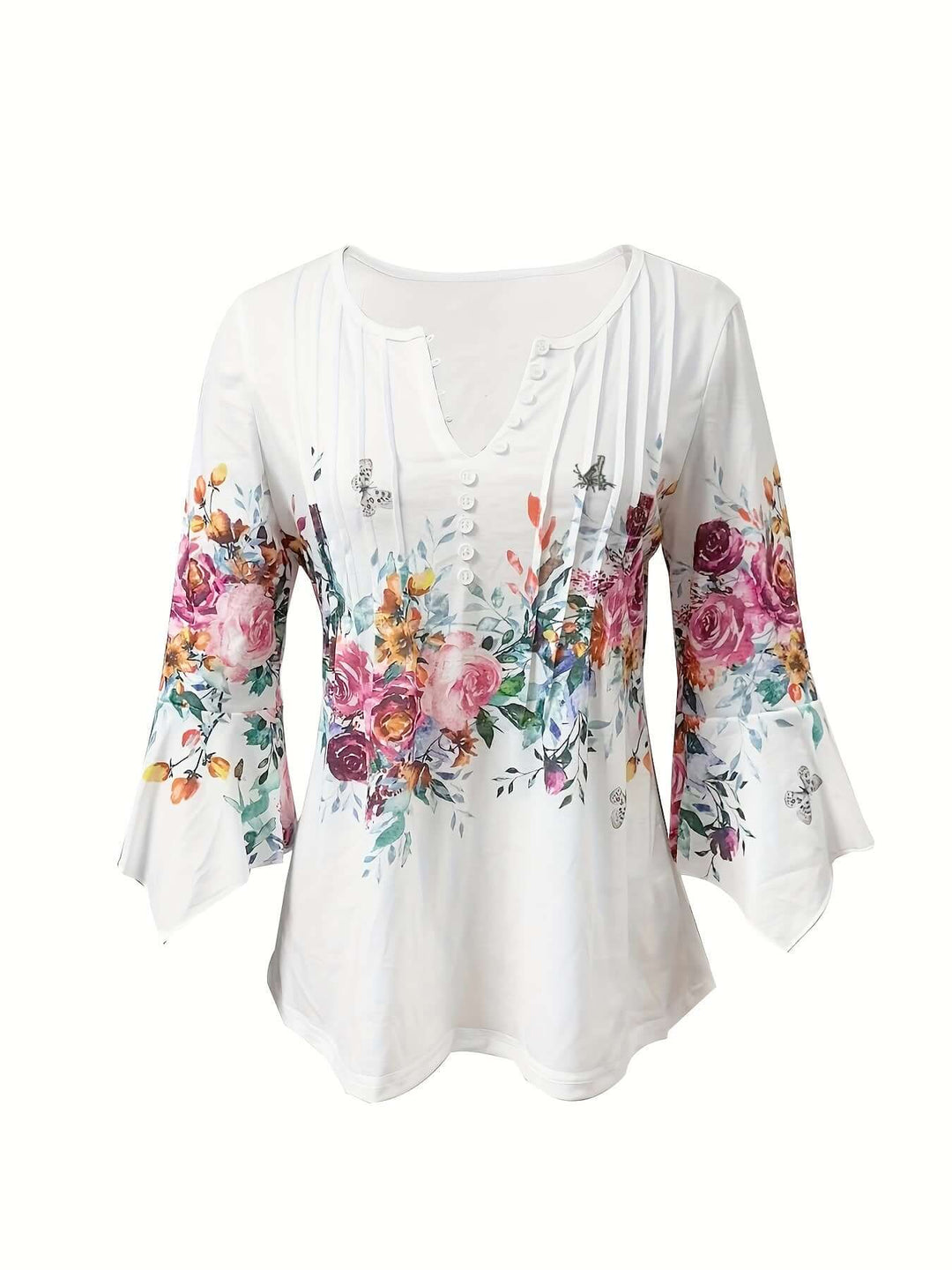 Women's Floral Print V-Neck Blouse
