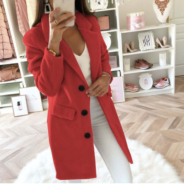 Women's Lapel Collar Double Breasted Wool Blend Coat
