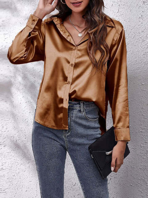 Women's Long-Sleeve Satin Blouse: Elegant & Versatile Top