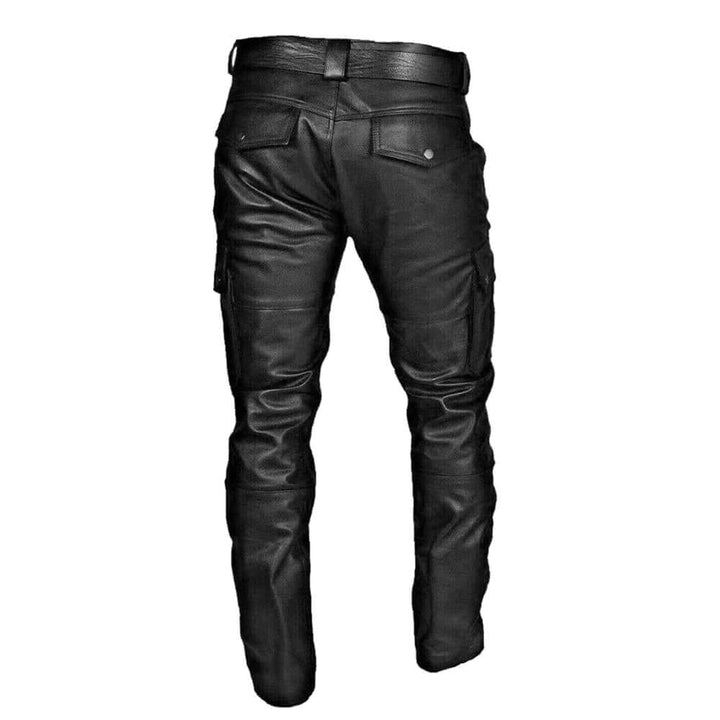 Men's Stylish Faux Leather Biker Pants with Cargo Pockets