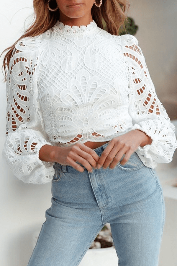 Elegant Hollowed-Out Zipper Long-Sleeve Top