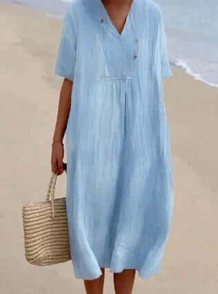 Women's Relaxed Linen-Look Midi Summer Dress