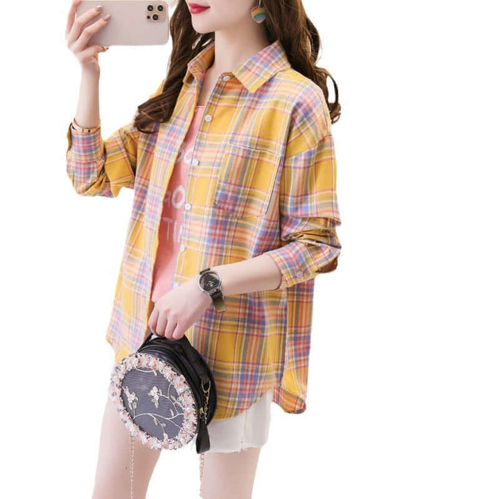 Women's Long Sleeve Plaid Button-Down Shirt