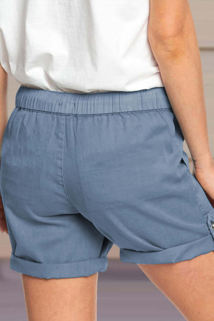 Women's Casual Shorts: Adjustable Waist & Turned-Up Hem