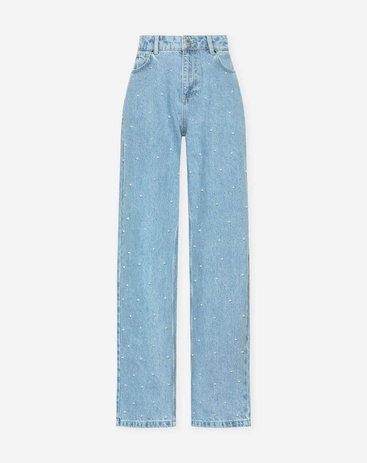 Women's Straight Leg Jeans with Embellished Stripe