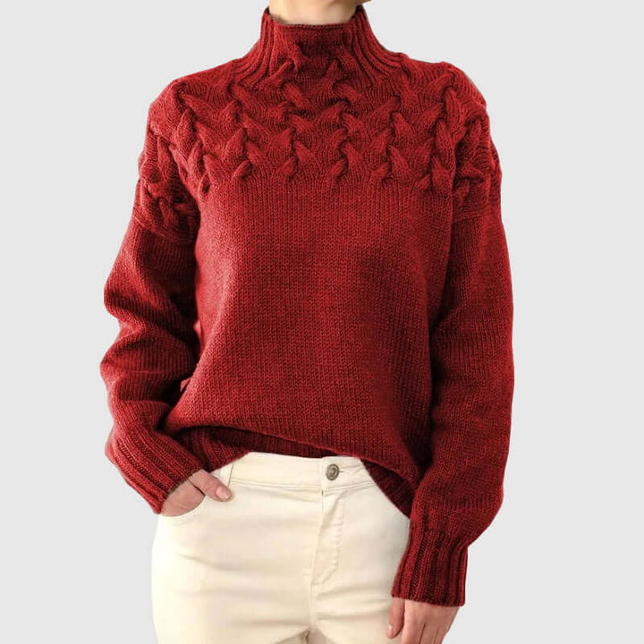Women's Cable Knit Turtleneck Sweater - Long Sleeve, Warm & Cozy