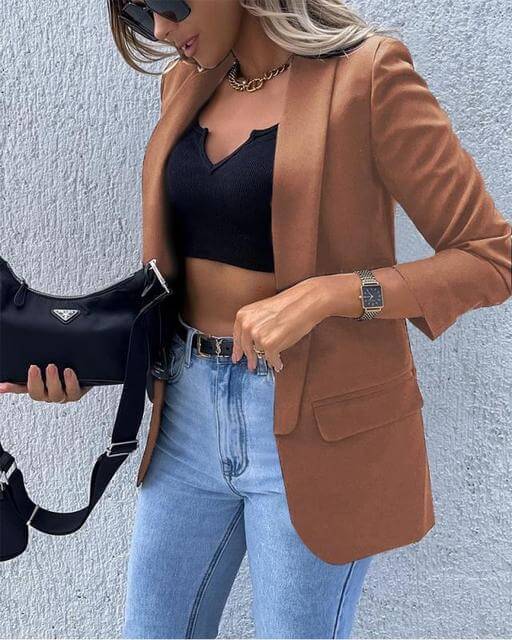 Women's Elegant Solid & Lattice Print Blazer