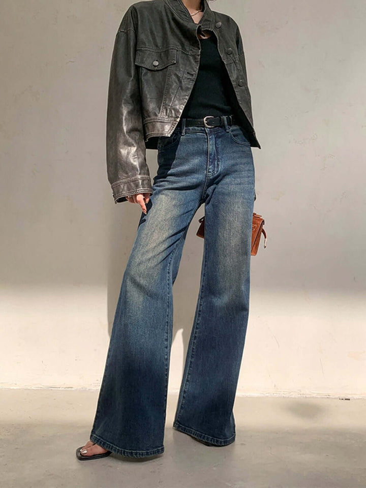 High-Waisted Wide Leg Jeans: Vintage Wash Denim