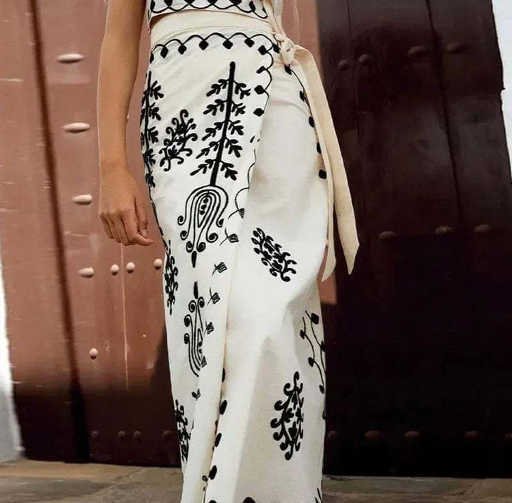 Elegant Women's Embroidered Crop Top & Midi Skirt Set