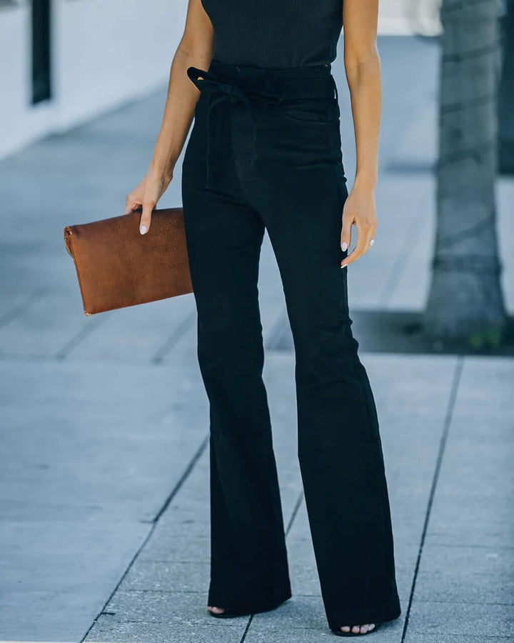 Women's Solid Bootcut Trousers with Belt