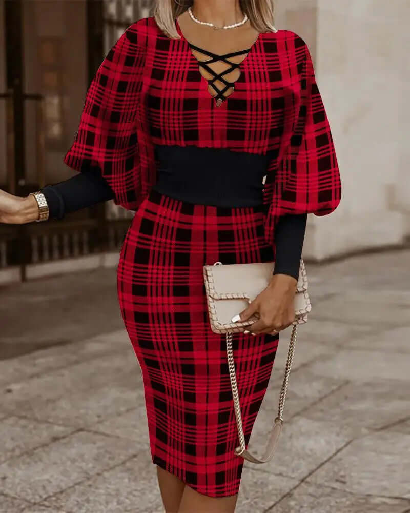 Geometric Print Women's Two-Piece Set: Batwing Top & Midi Skirt