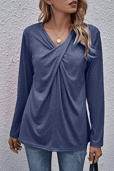 Women's Casual V-Neck Long Sleeve Top