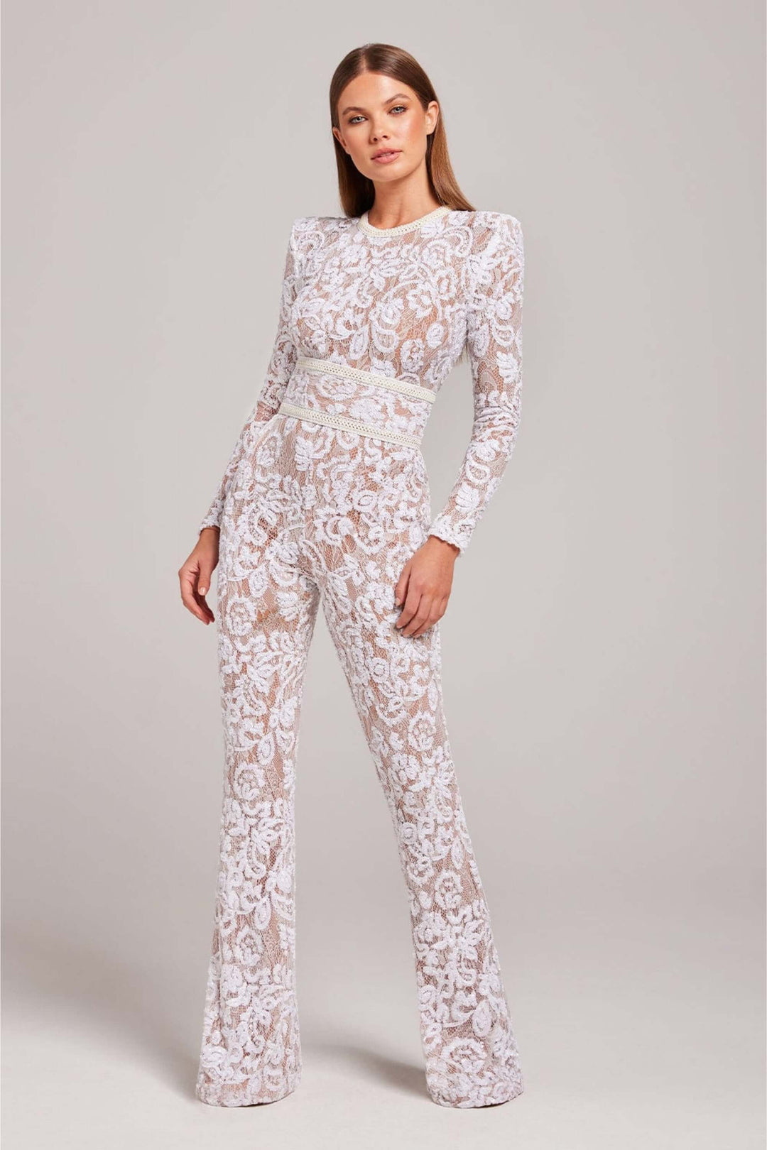 Sequin Lace Jumpsuit: Elegant Long Sleeve Fitted Jumpsuit