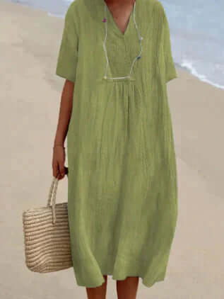 Women's Relaxed Linen-Look Midi Summer Dress