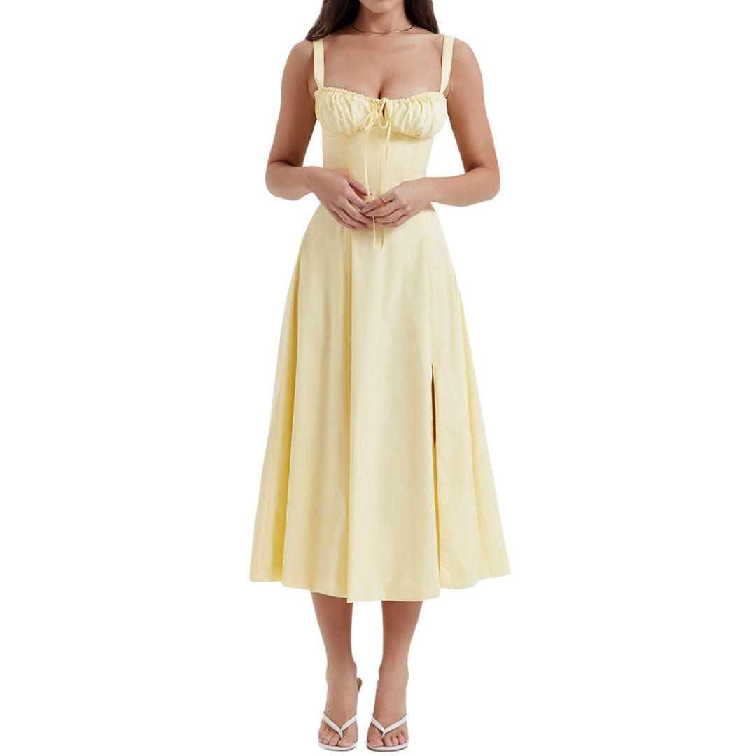 Elegant Corset Midi Dress with Slit