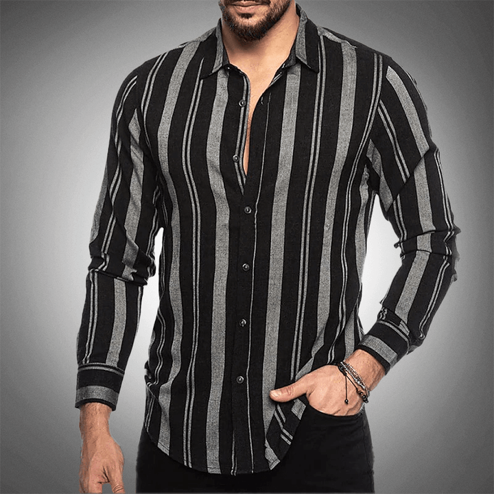 Men's Long Sleeve Striped Shirt: Classic Fit Button-Up