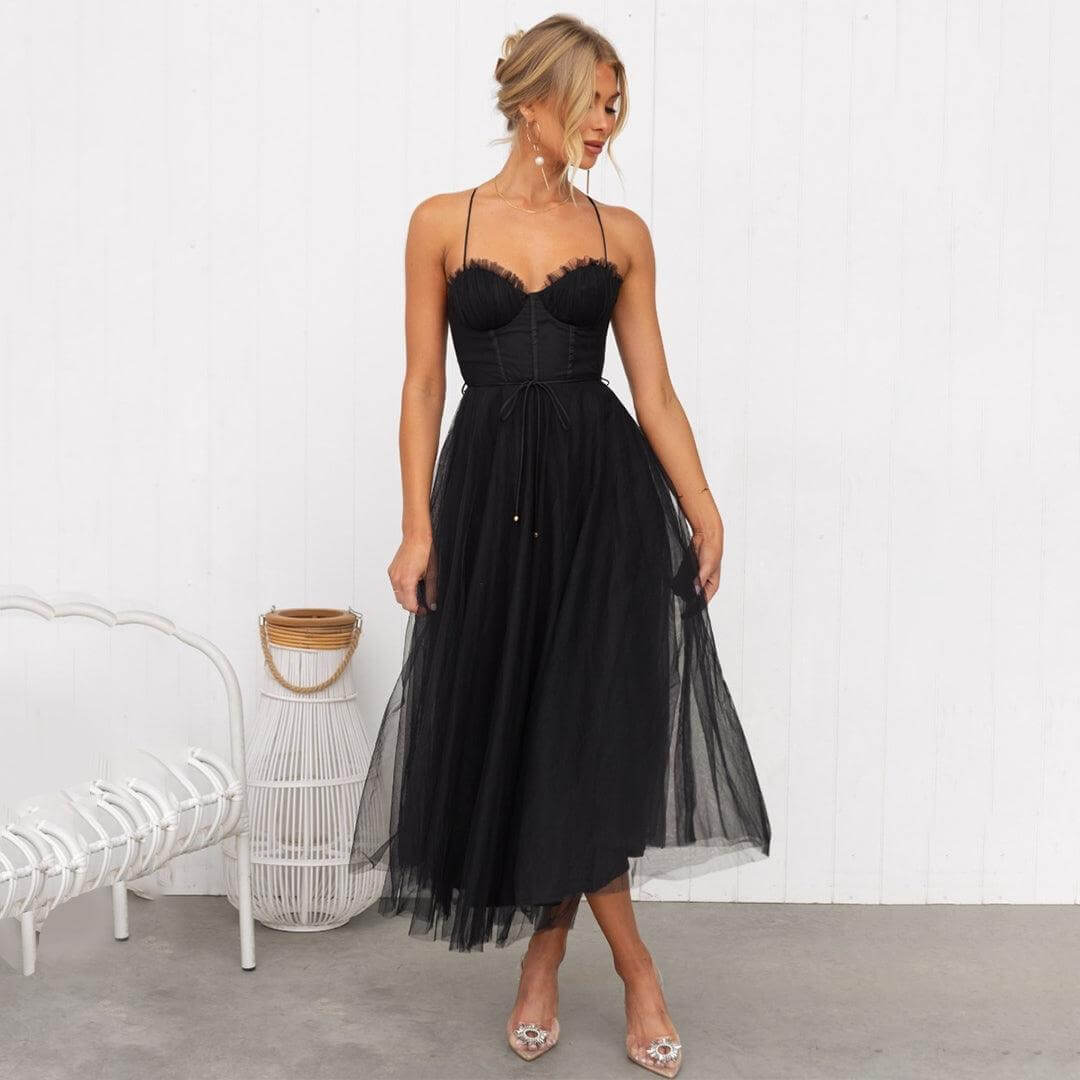 Elegant Mesh Midi Dress for Women