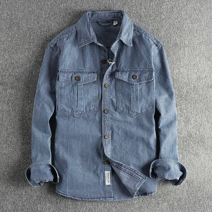 Men's Retro Striped Long-Sleeve Denim Shirt