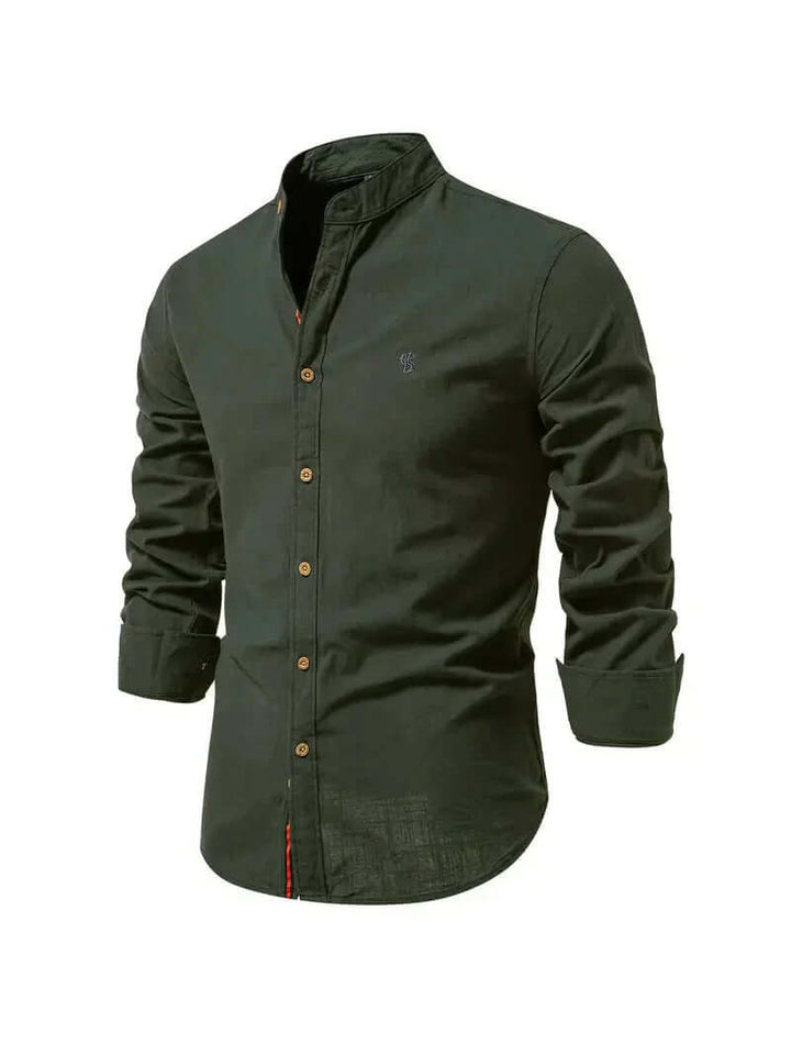 Men's Slim Fit Mandarin Collar Long Sleeve Shirt