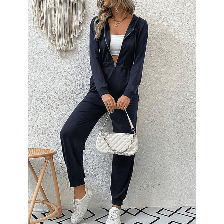 Women's Zip-Up Hooded Long Sleeve Jumpsuit