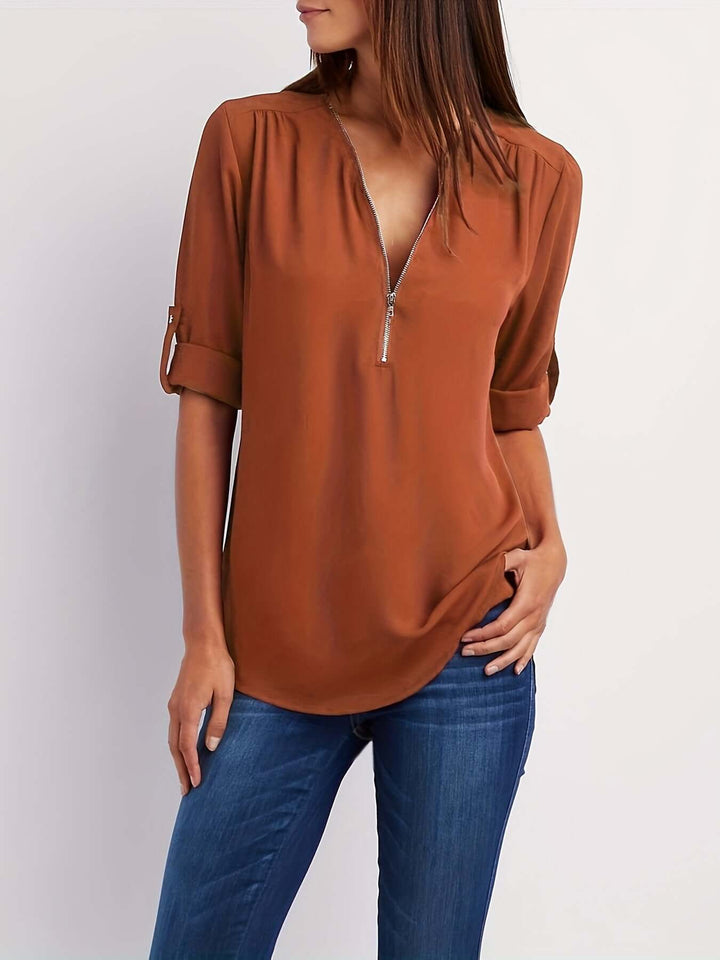 Women's Half-Zip Formal Blouse: Versatile & Stylish Top
