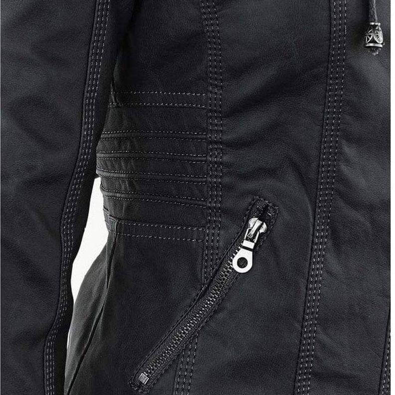 Women's Hooded Zip-Up PU Leather Jacket