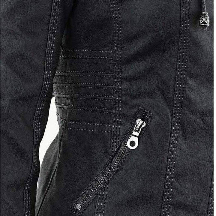Women's Hooded Zip-Up PU Leather Jacket