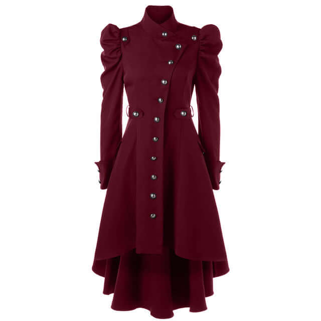 Women's Medieval Retro Jacket: Elegant Midi Length, Standing Collar