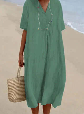 Women's Relaxed Linen-Look Midi Summer Dress