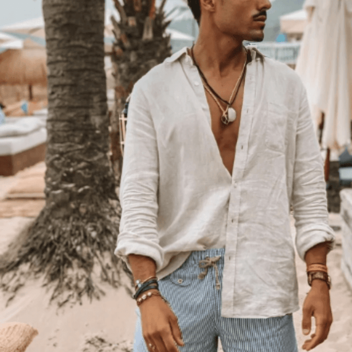 Men's Relaxed Linen Shirt: Breathable Long Sleeve Top