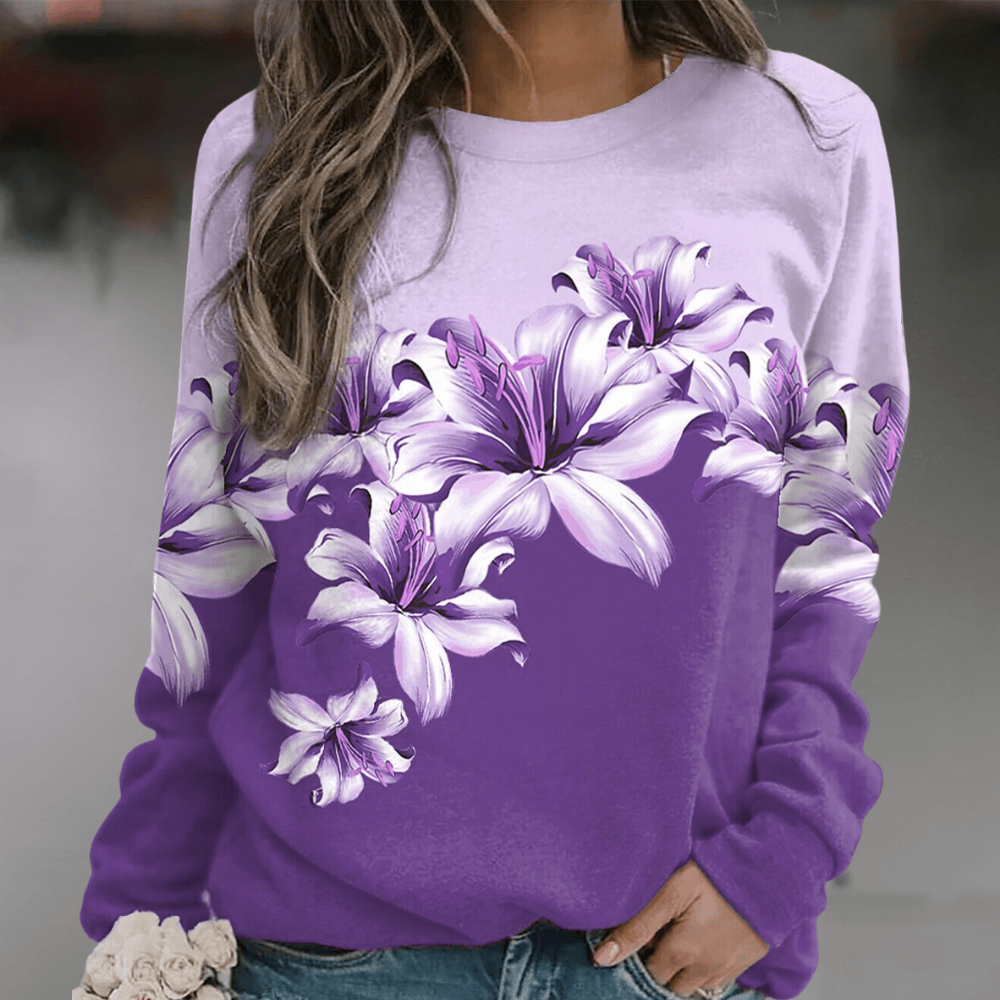 Women's Relaxed Fit Floral Print Long Sleeve Sweatshirt