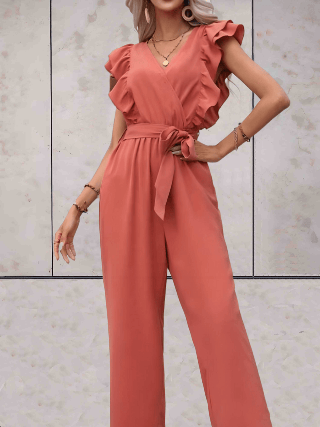 Women's Trendy V-Neck Ruffle Sleeve Jumpsuit