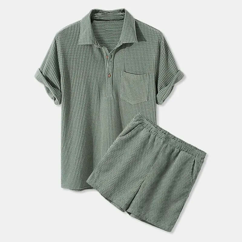 Men's Corduroy Shirt & Shorts Set: Casual Summer Outfit