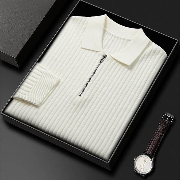 Men's Ribbed Knit Half-Zip Polo Sweater