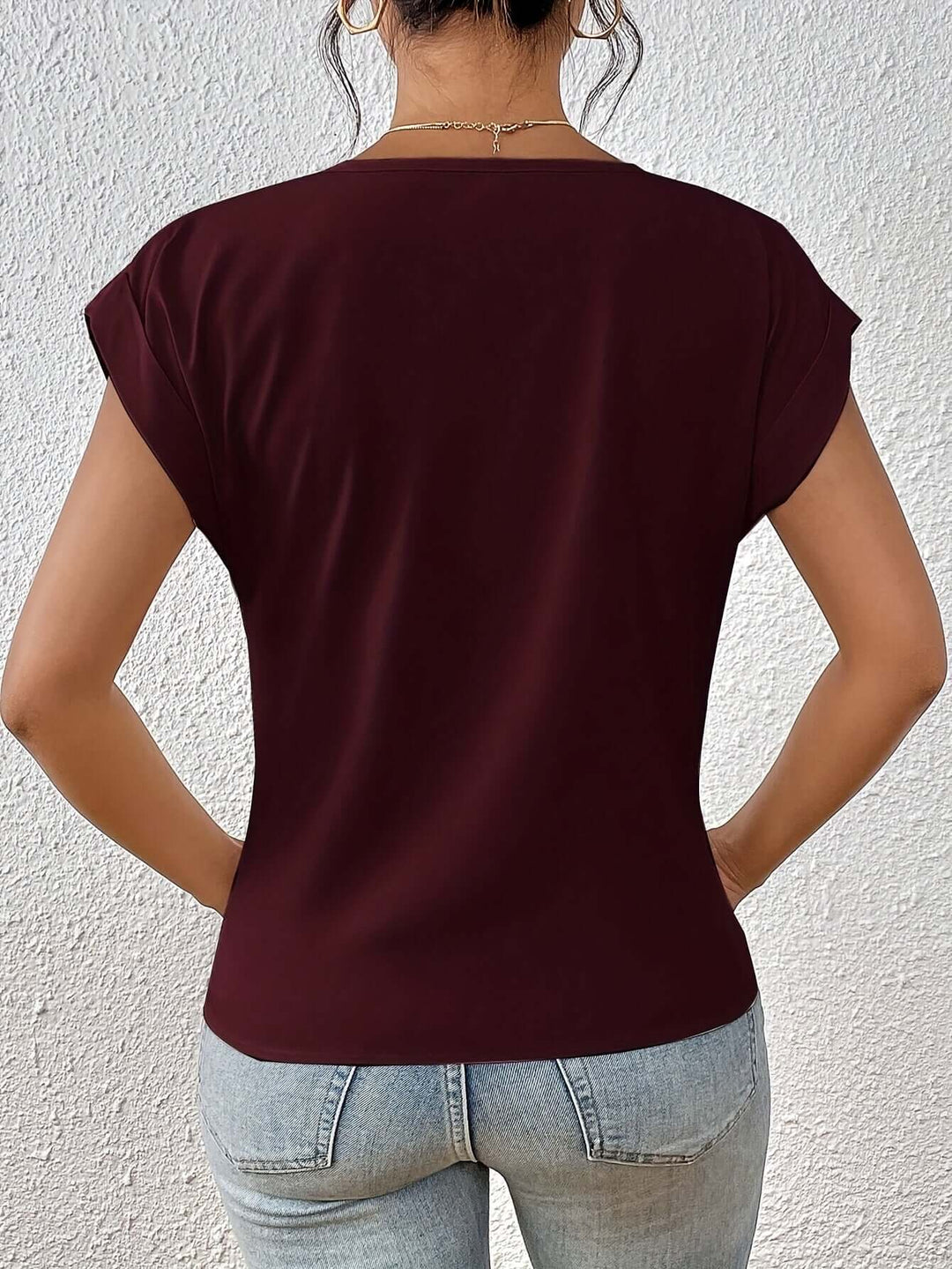 Women's V-Neck Draped Front Blouse: Relaxed Fit Top