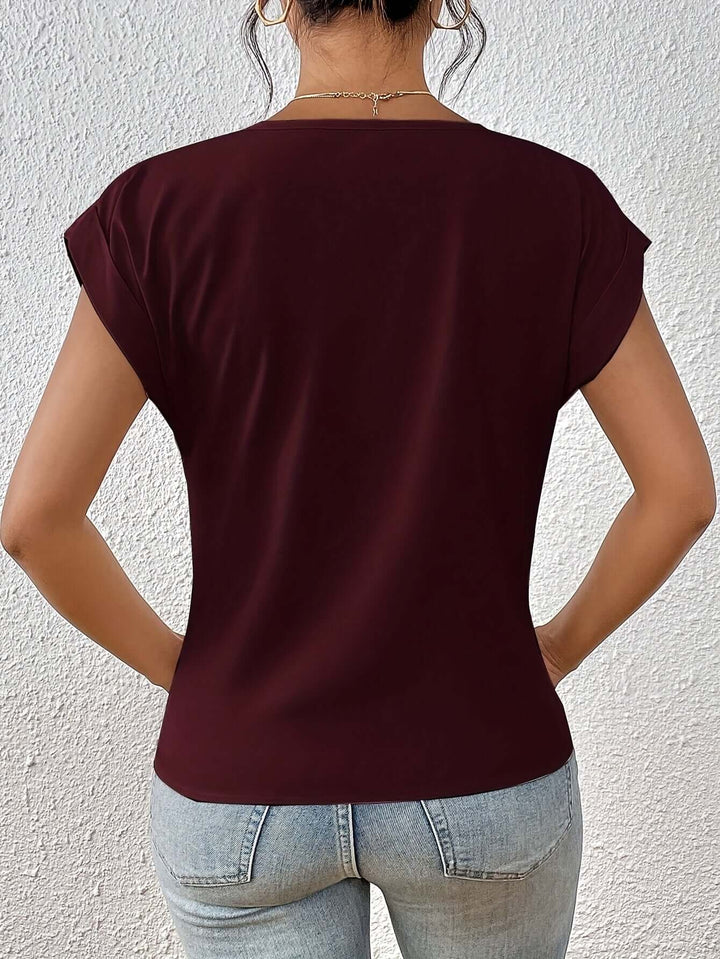Women's V-Neck Draped Front Blouse: Relaxed Fit Top