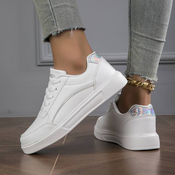 Women's White Leather Sneakers with Metallic Accents