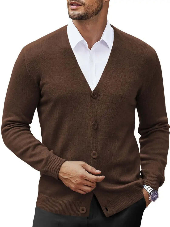 Men's Soft Knit V-Neck Cardigan: Modern Fit, Ribbed Cuffs
