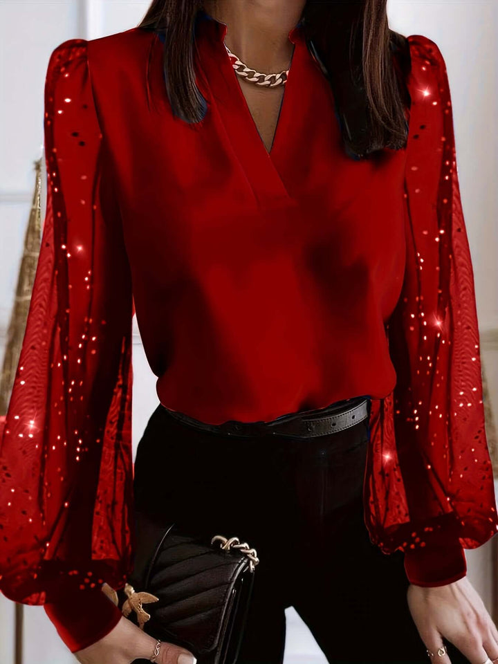 Women's Sequin Sleeve Blouse - Elegant &amp; Sparkling Top