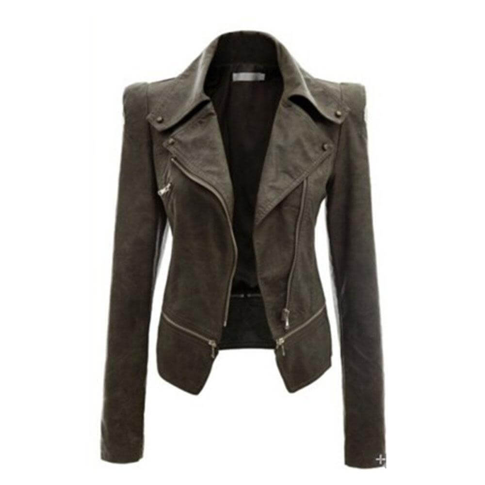 Women's Stylish Zip-Up PU Leather Jacket