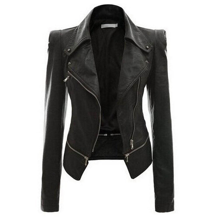 Women's Stylish Zip-Up PU Leather Jacket