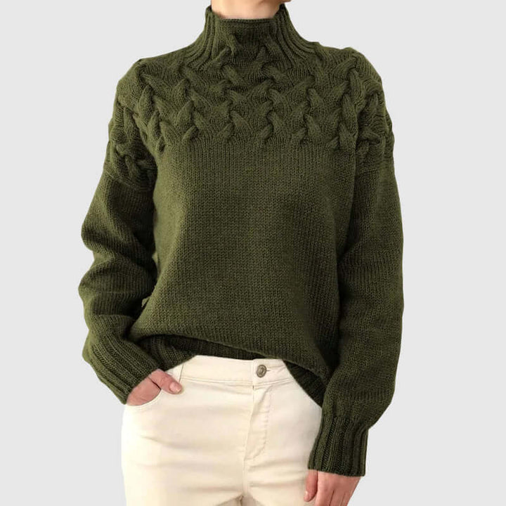 Women's Cable Knit Turtleneck Sweater - Long Sleeve, Warm & Cozy