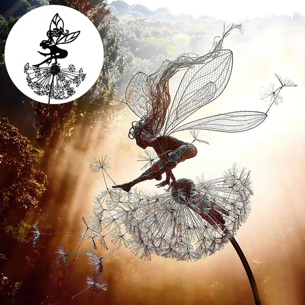Fairy Steel Sculpture with intricate laser-cut designs, perfect for indoor or outdoor gardens. Weather-resistant and elegant.