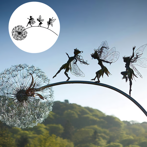 Fairy Steel Sculpture with intricate laser-cut designs, perfect for indoor or outdoor gardens. Weather-resistant and elegant.