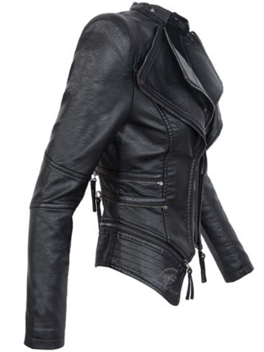 Women's Asymmetrical Black PU Leather Biker Jacket