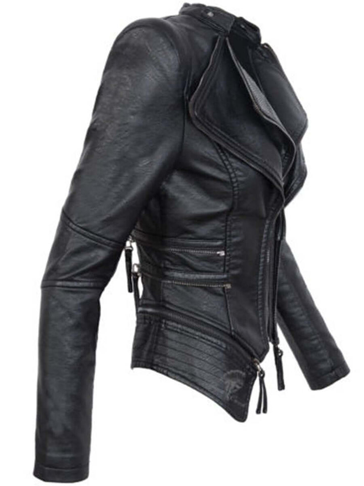 Women's Elegant Zip-Stitched PU Leather Jacket