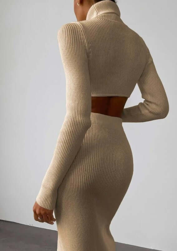 Women's Asymmetrical High-Neck Knitted Sweater Set