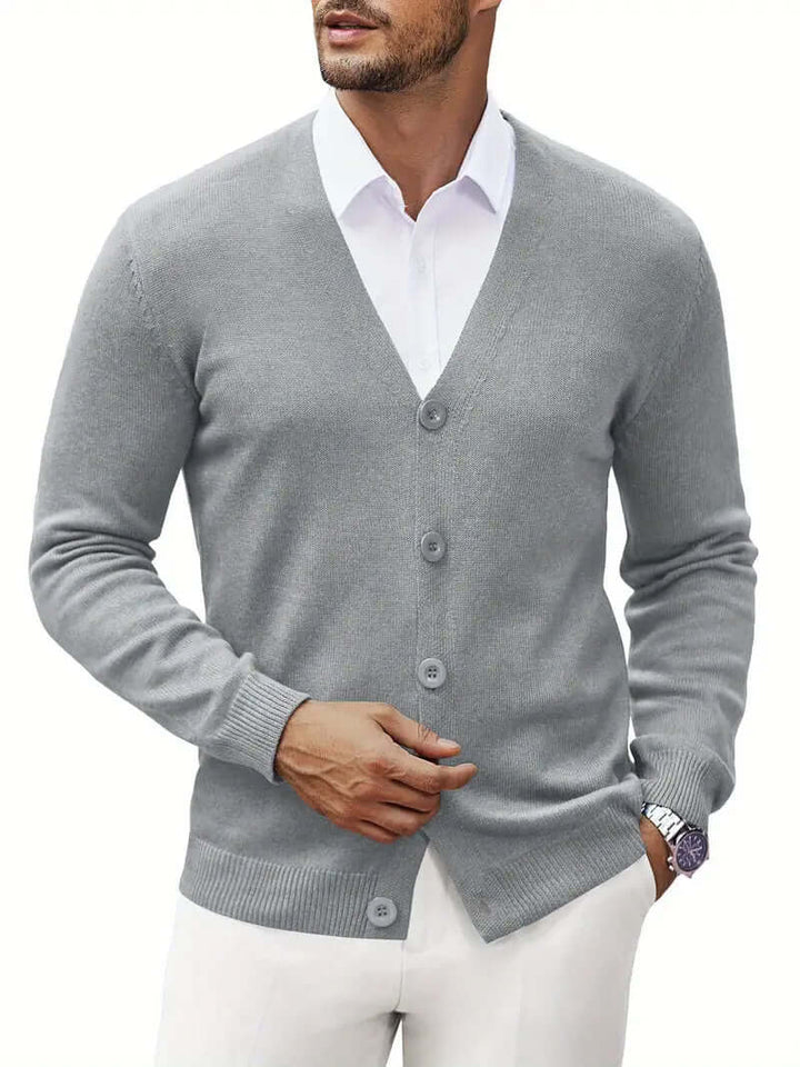 Men's Soft Knit V-Neck Cardigan: Modern Fit, Ribbed Cuffs
